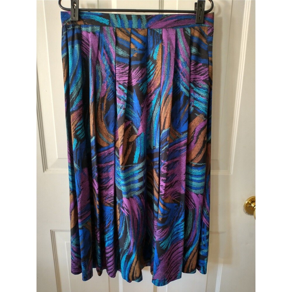 Vintage Worthington Women’s Multicolor Abstract Pleated Rayon Midi Skirt Size 14